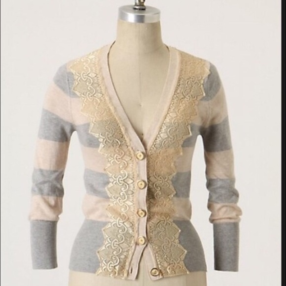 Charlotte Striped Cardigan with Lace Detail